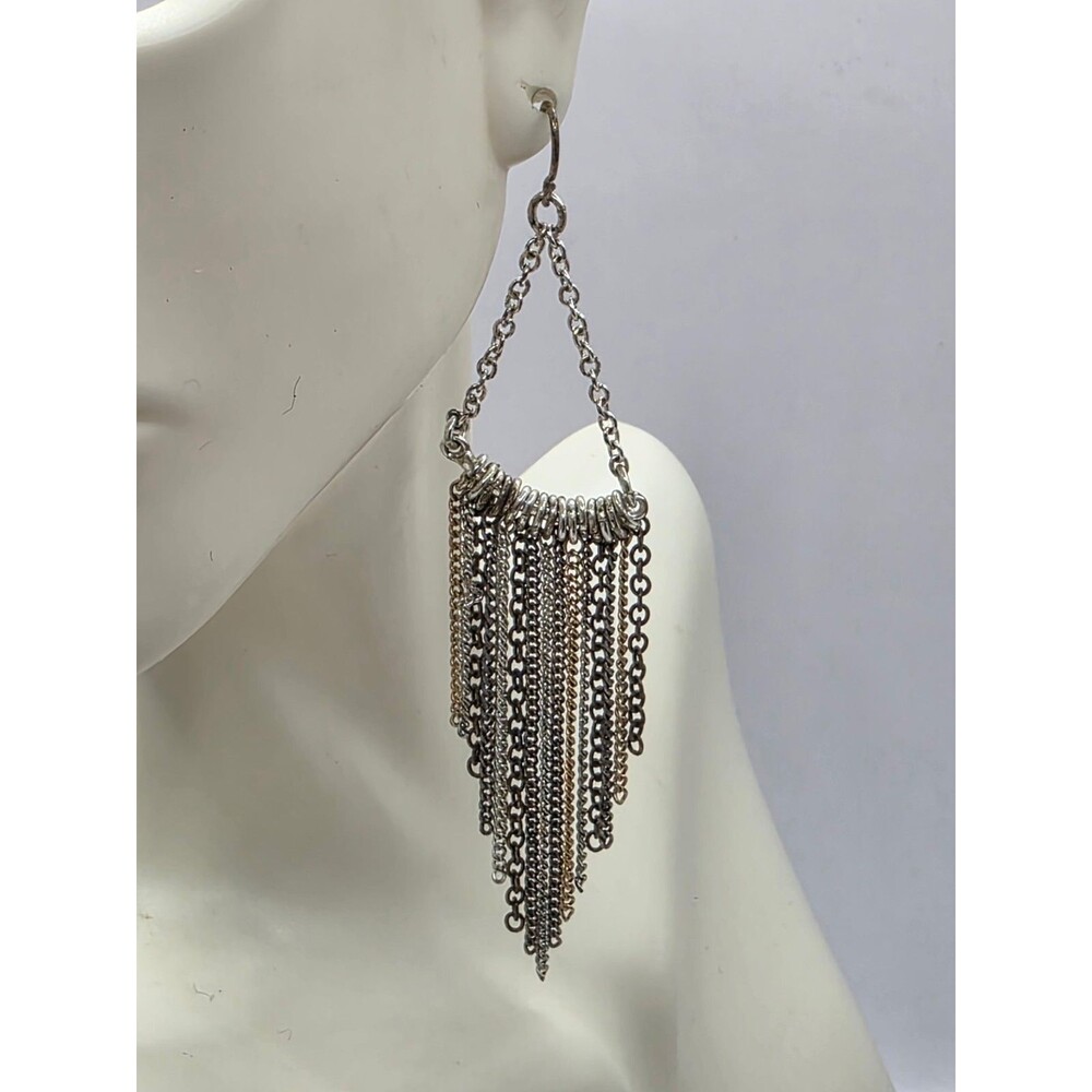 2 Color Chain Tassel Boho Chic Earrings Hooks 3 1/2"